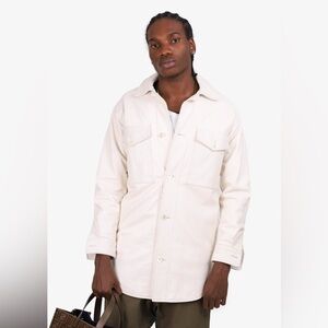 AW 2012 Maison Martin Margiela H&M White Leather Shirt Jacket Oversized Sz.S